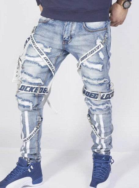 AliExpress White High-end Denim Men's Trousers Cross-border Foreign Trade Hole Trend Black Slim Jeans Men - EX-STOCK Canada