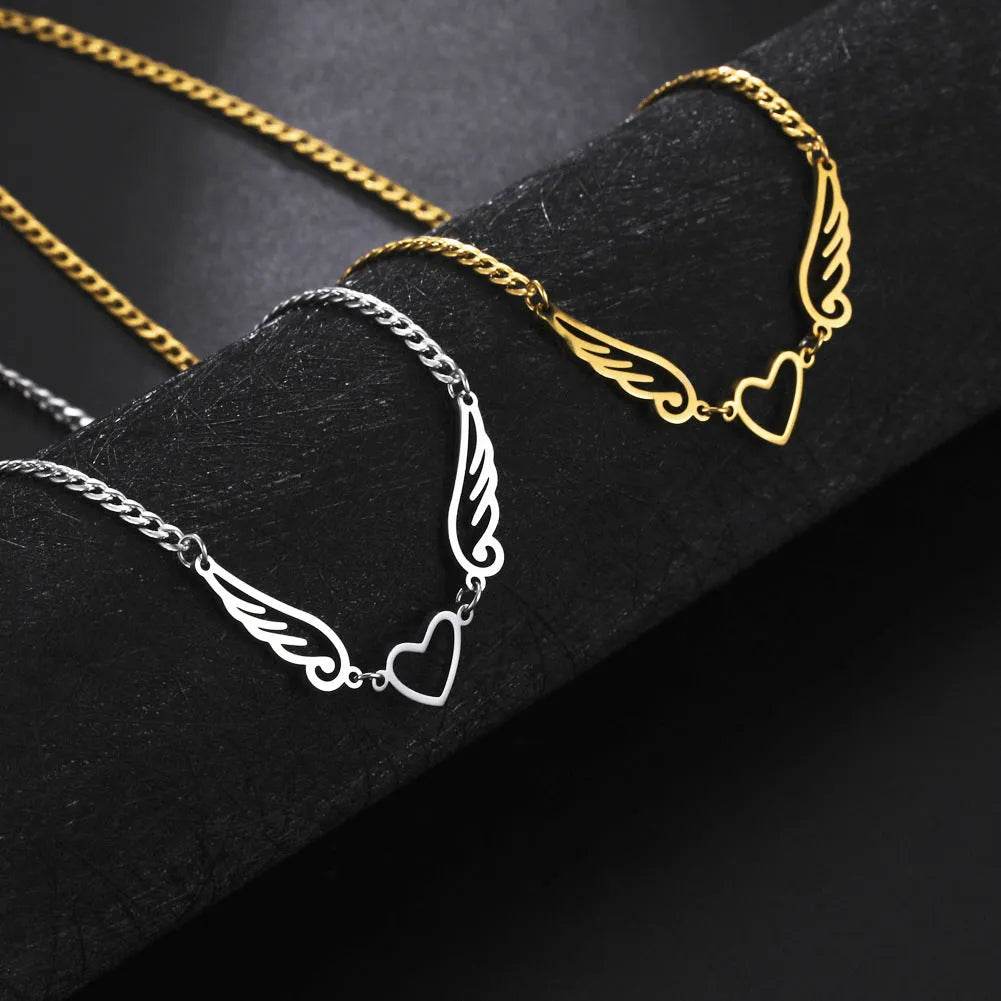 Hollow Heart Angel Wing Necklace - EX-STOCK Canada