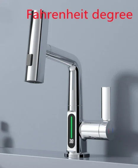 Intelligent Digital Display Faucet Pull-out Basin Faucet Temperature Digital Display Rotation EX-STOCK Canada