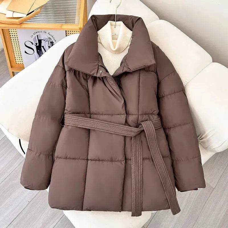 Winter Plaid Sewing Lapel Coat With Lace-up Design Fashion Loose Solid Thick Jacket Outerwear Women's Clothing - EX-STOCK Canada