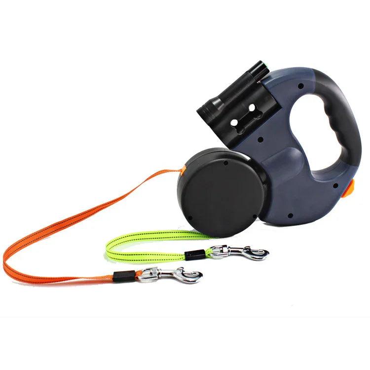 Dual Headed Pet Leashes with Flashlight Garbage Bag Box Automatic Retractable Dogs Traction Rope EX-STOCK Canada