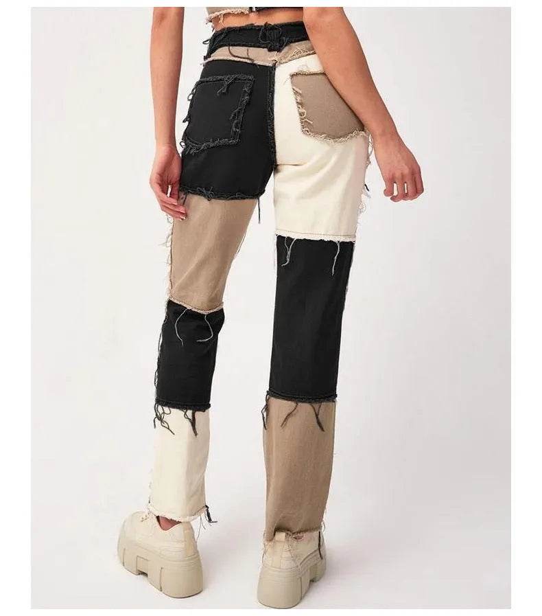 High Elastic Stitching Raw Edge Women's Straight-leg Jeans - EX-STOCK Canada