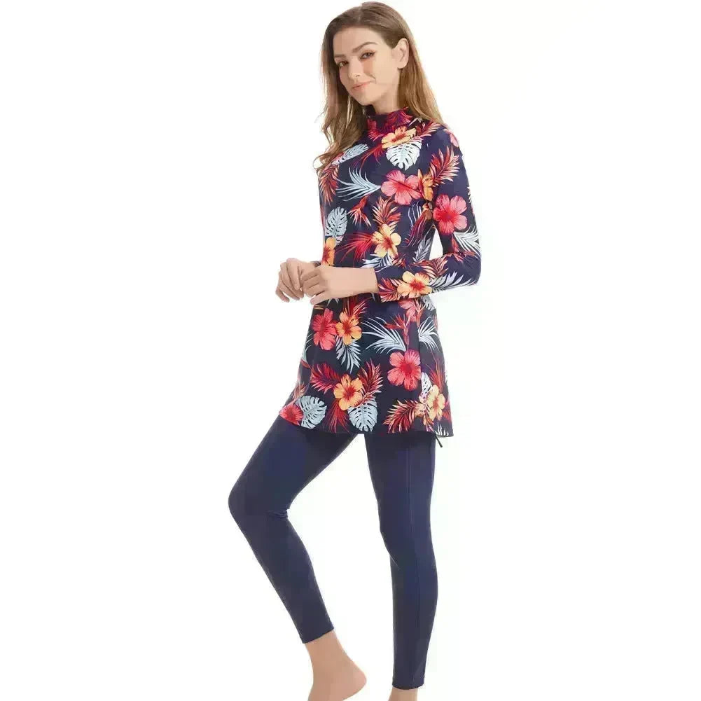 ArabSwimwear Women Modest Patchwork Hijab Long Sleeves Sport Swimsuit Islamic muslimah Burkinis Wear Bathing Suit EX-STOCK