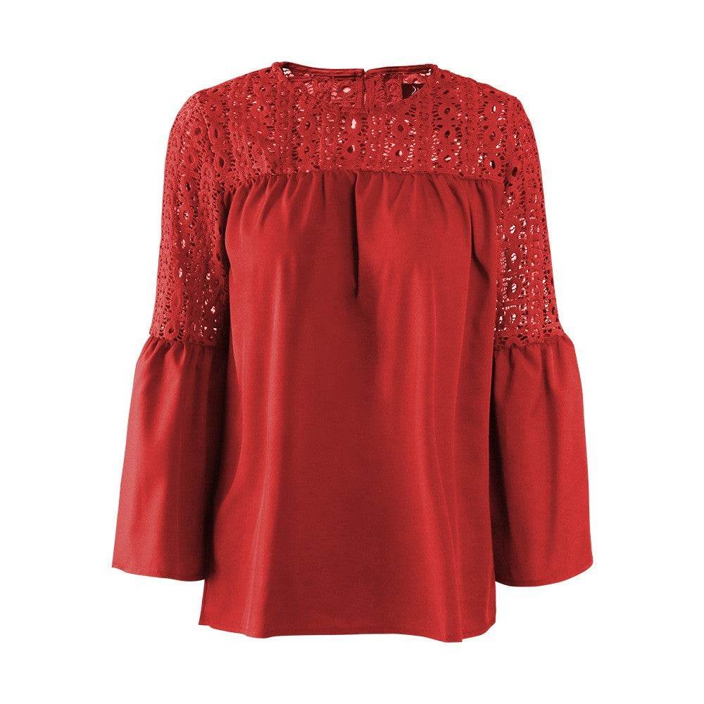 New fashion tops round neck women Ruffle Lace blouse Elegant Summer top - EX-STOCK Canada