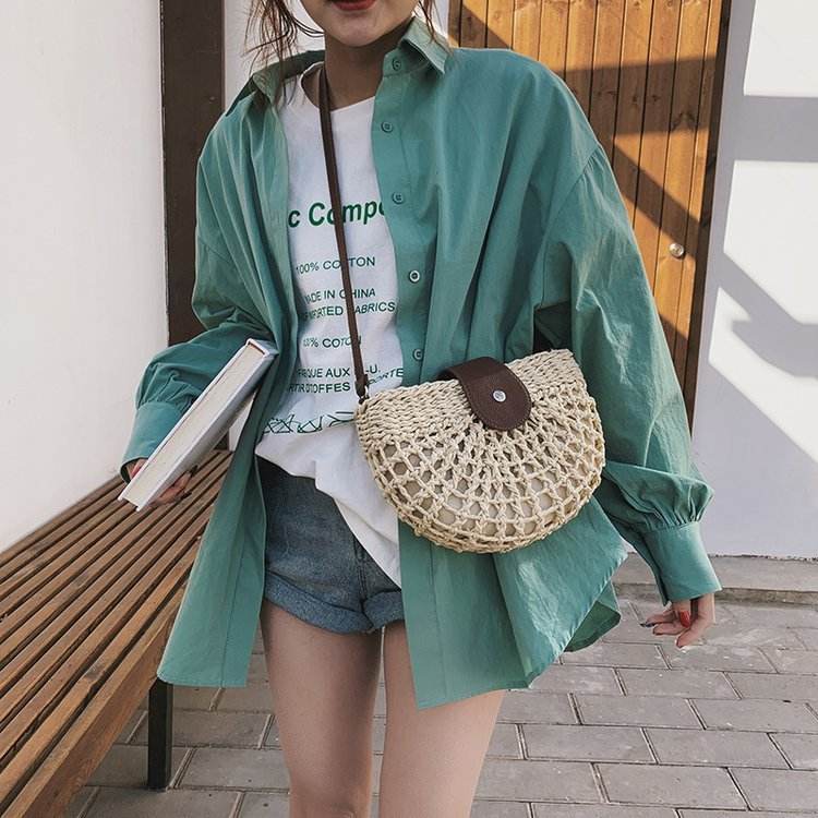 One-Shoulder Saddle Bag Fashion Messenger Straw weave Summer Bag - EX-STOCK Canada