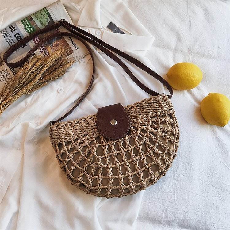 One-Shoulder Saddle Bag Fashion Messenger Straw weave Summer Bag - EX-STOCK Canada