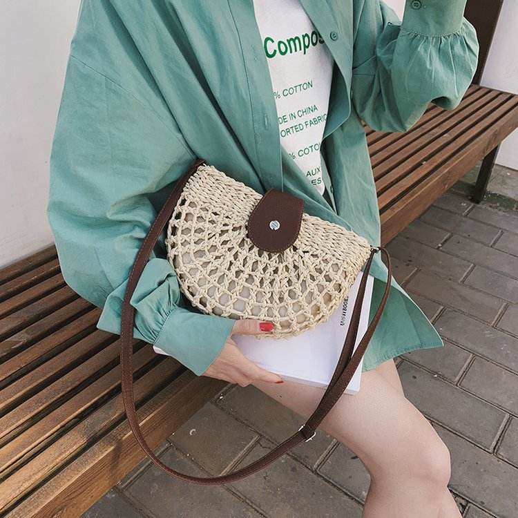 One-Shoulder Saddle Bag Fashion Messenger Straw weave Summer Bag - EX-STOCK Canada