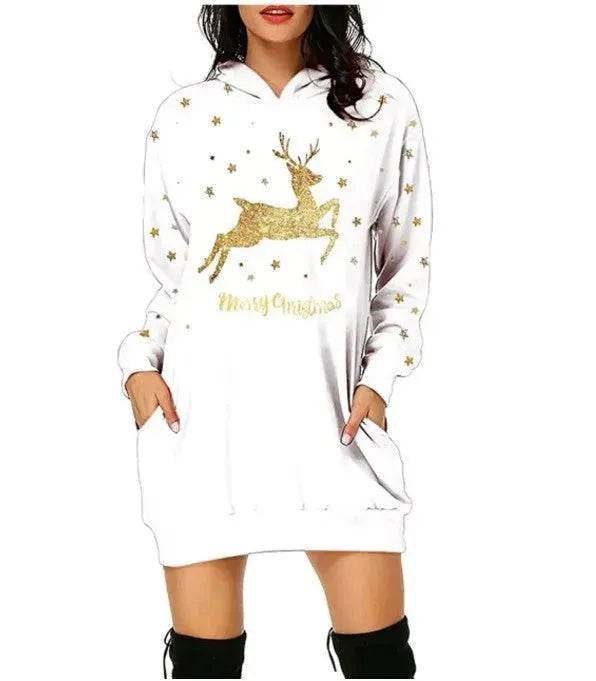 Christmas hot sale printed mid-length pocket hooded long-sleeved sweater - EX-STOCK Canada