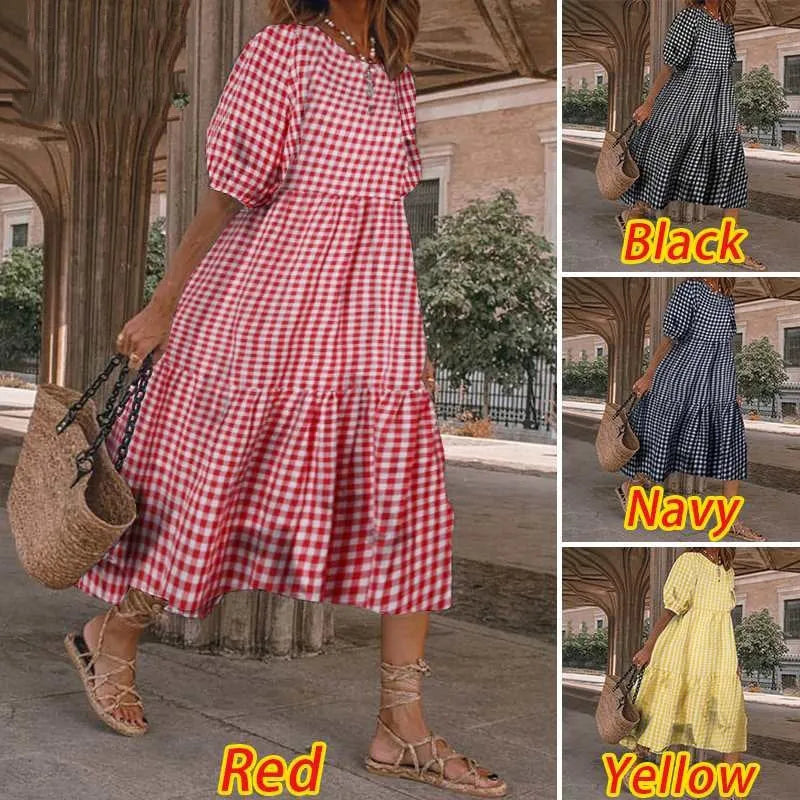 Robe midi décontractée à manches bouffantes robe maman fluide