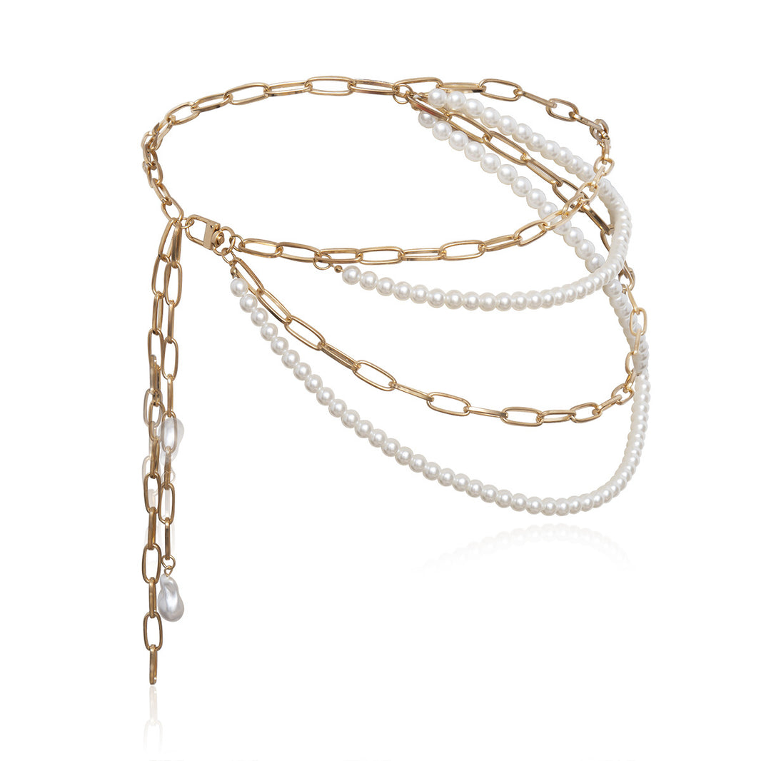 Women's Multilayer Pearl Chain Tassel Waist Chain – Gold Retro Body Jewelry