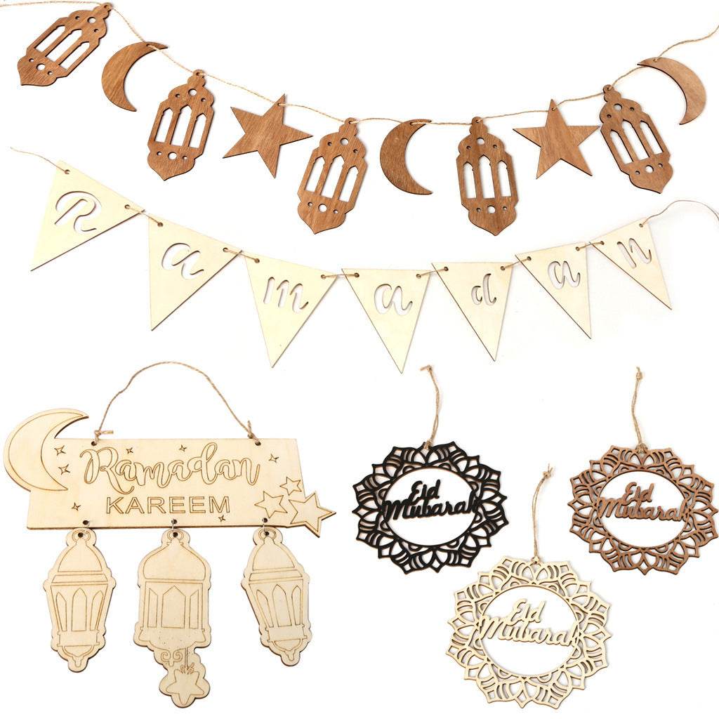 Wooden Crafts Hanging Pendants Eid Mubarak Home Ramadan Decorations - EX-STOCK Canada