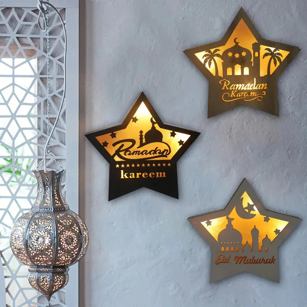 Eid Mubarak Ramadan Gurban Festival Five-pointed Star With LED Lights Decoration - EX-STOCK CANADA