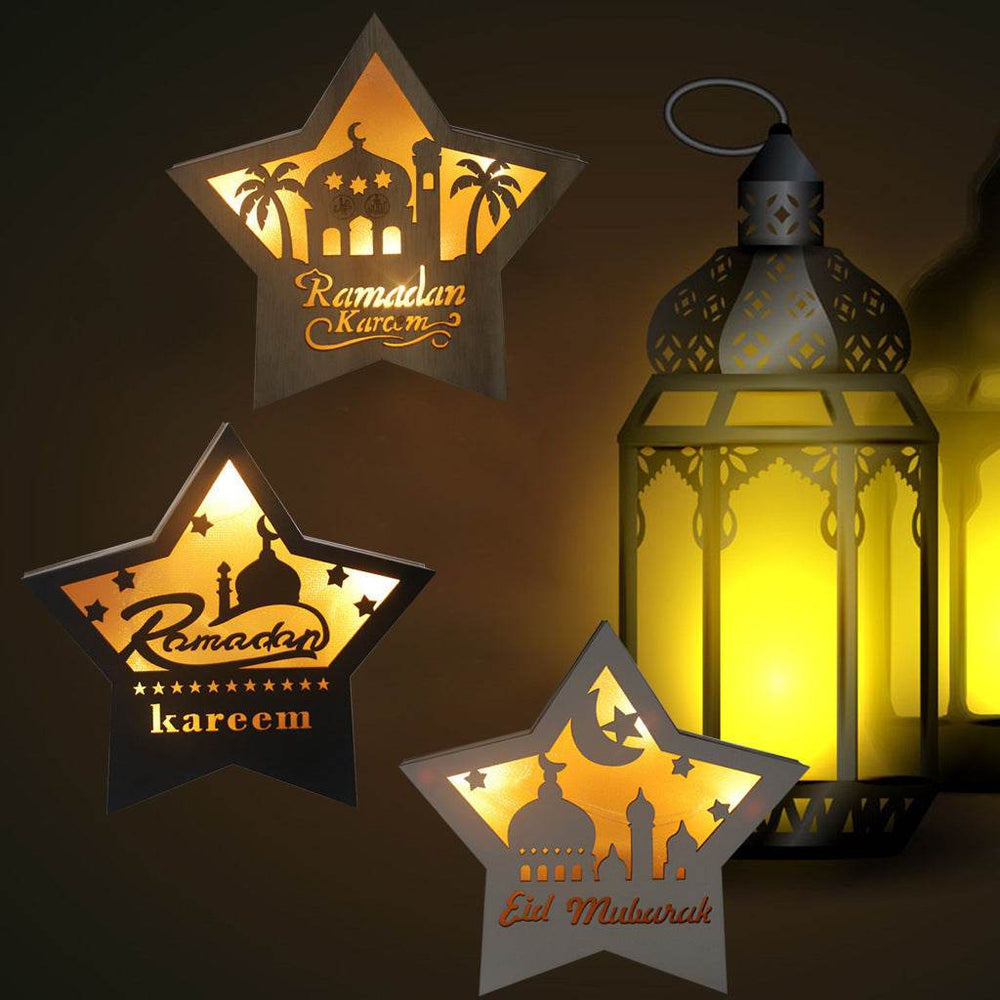 Eid Mubarak Ramadan Gurban Festival Five-pointed Star With LED Lights Decoration - EX-STOCK Canada