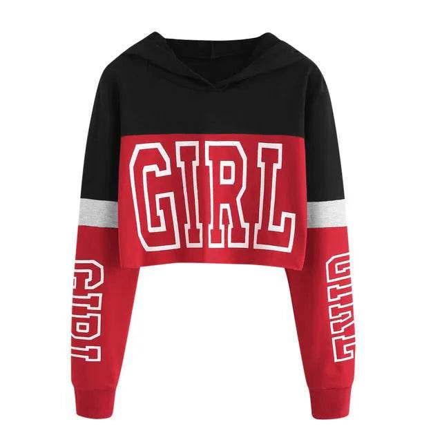 Girls Fashion Hoodie Crop Top Sweatshirt Pullover Women Patchwork - EX-STOCK Canada