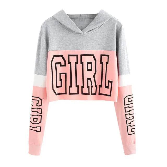 Girls Fashion Hoodie Crop Top Sweatshirt Pullover Women Patchwork - EX-STOCK Canada