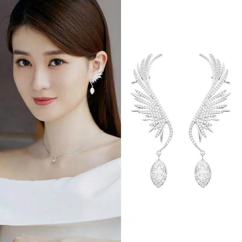 925 Silver Needle Angel Wings Personalized Ear Bone Clip Diamond Zircon Ear Row - EX-STOCK Canada