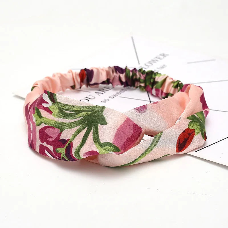Tianzhu Flower Satin Elastic Cross Headband