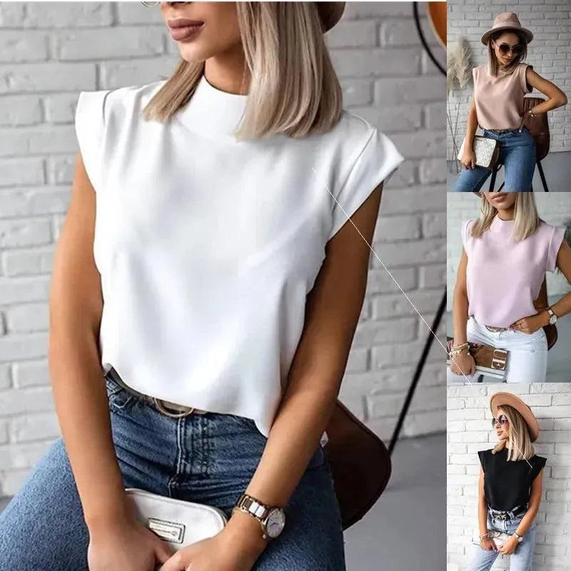 Summer Simple Stand Collar Printed Ladies Shirt Tops Women - EX-STOCK CANADA