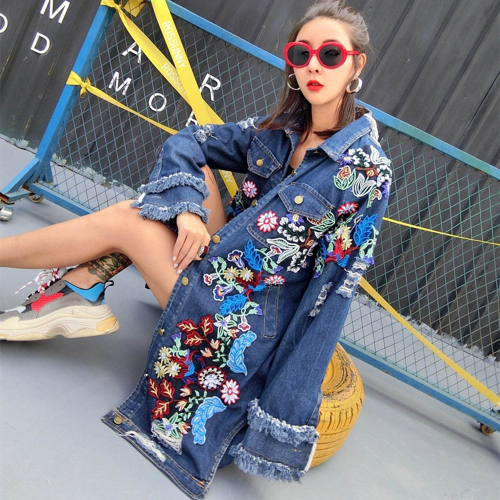 Fashion Loose Mid length Long Sleeved Denim Jacket Women EX-STOCK Canada