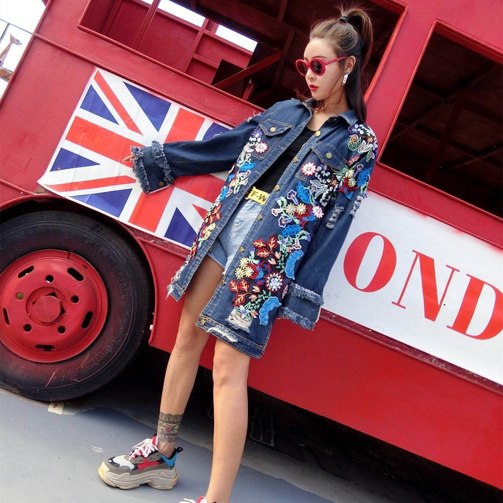Fashion Loose Mid length Long Sleeved Denim Jacket Women EX-STOCK Canada