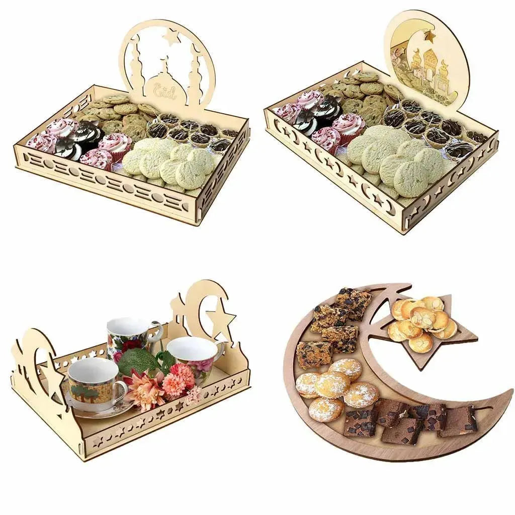 Wooden Artistic Eid Mubarak Wood Irregular Solid Wood Pan - EX-STOCK CANADA