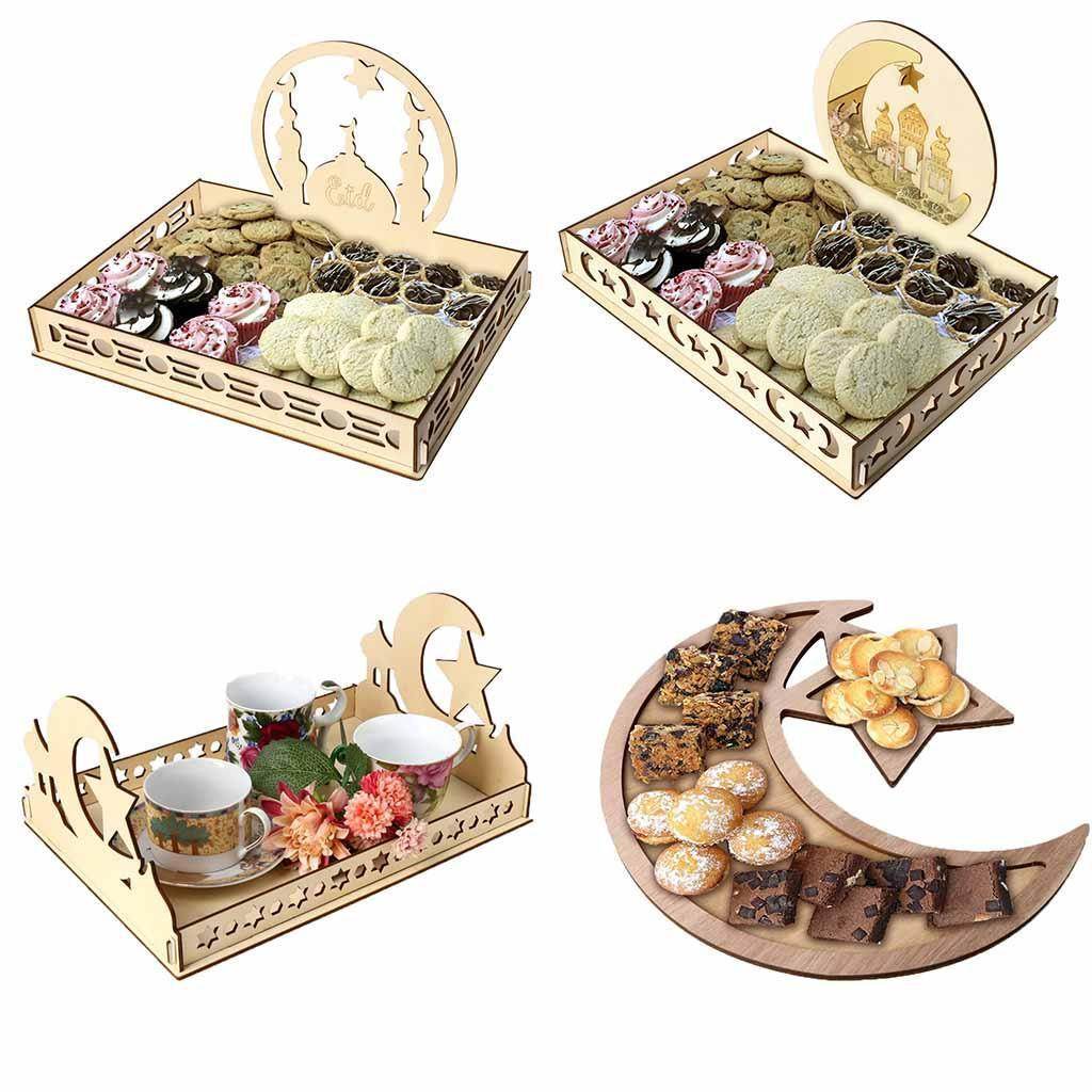 Wooden Artistic Eid Mubarak Wood Irregular Solid Wood Pan - EX-STOCK Canada