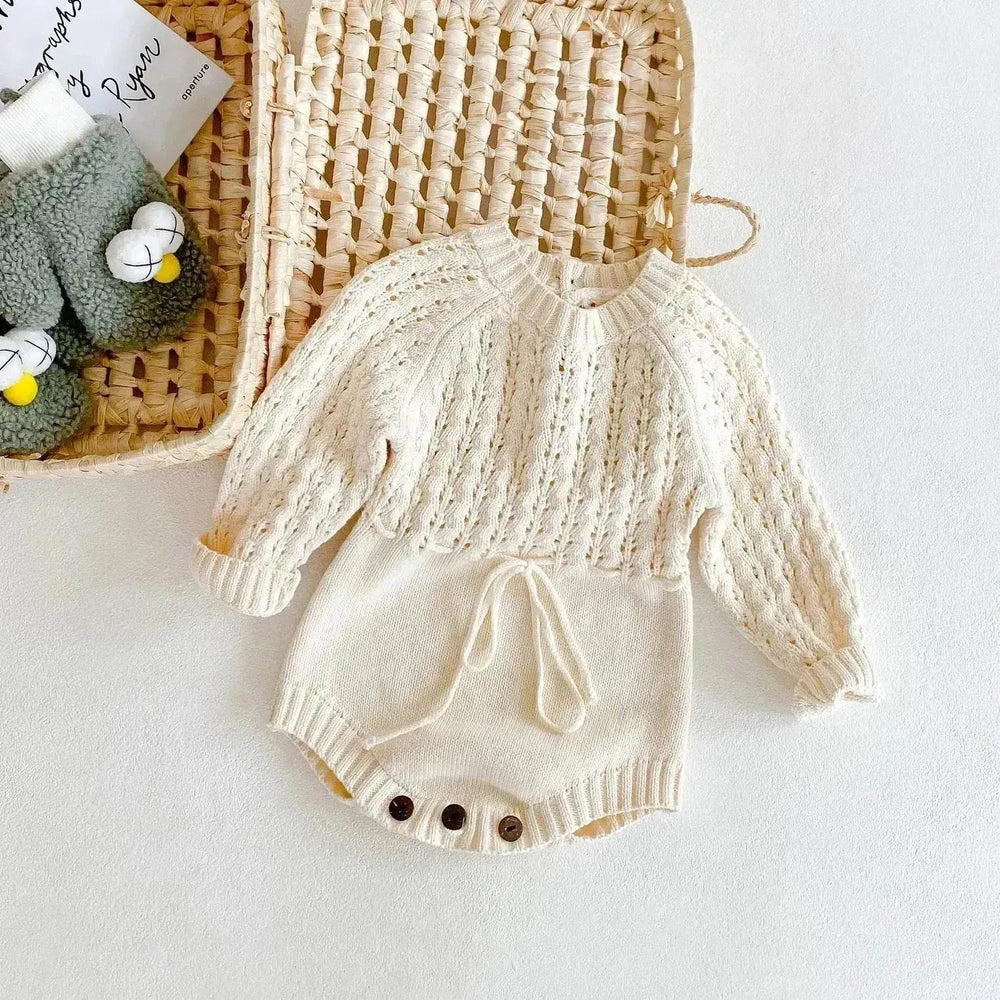 Girl Baby Knitted Hollow Waist Girdle Long Sleeves Harpy Dress Triangle Baby girl Casual wear - EX-STOCK Canada