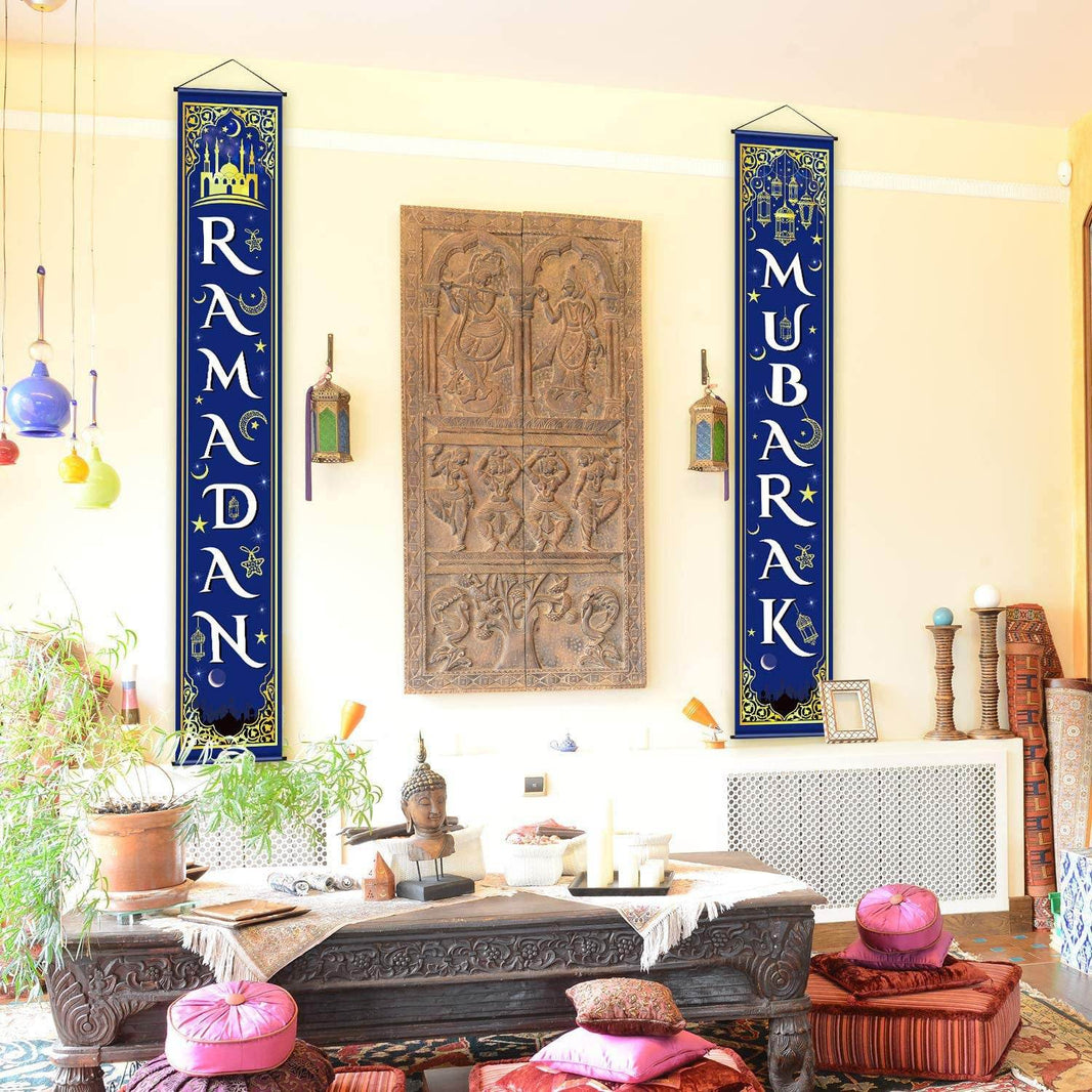 Eid Mubarak Couplet Festival Celebration Decoration Door Curtain Outdoor Ramadan Banner - EX-STOCK Canada