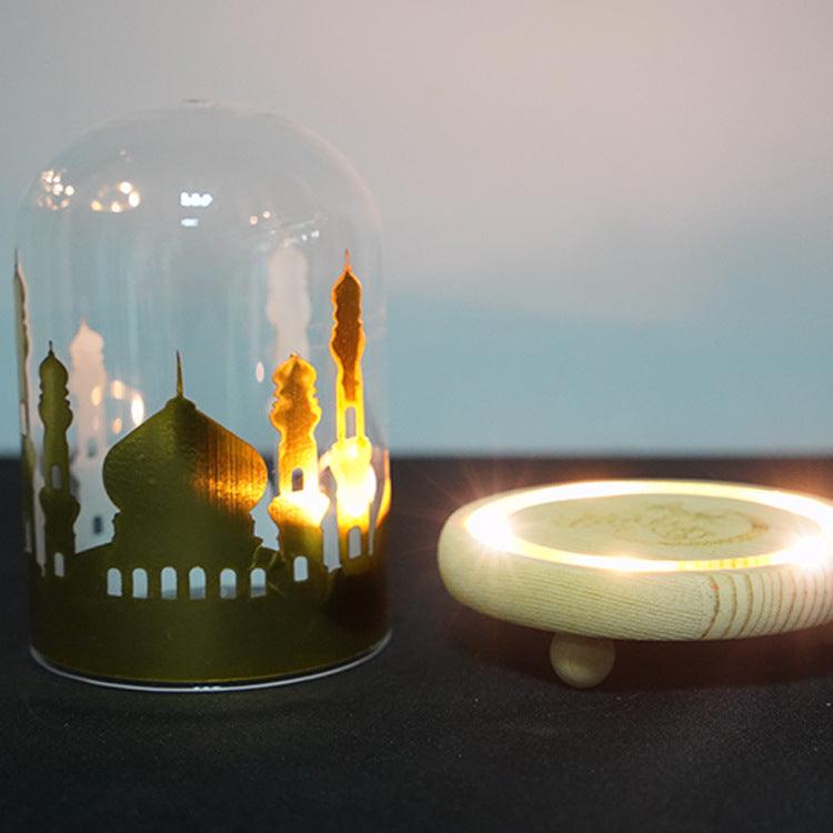 Ramadan Mosque Night Light Glass Cover Wooden Base Decoration - EX-STOCK Canada