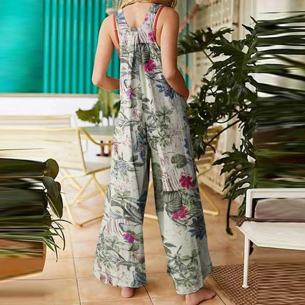 Casual Summer Cotton Floral Sleeveless loose Jumpsuit - EX-STOCK Canada