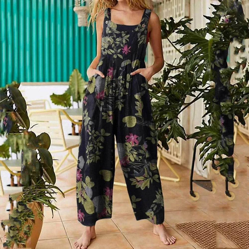 Casual Summer Cotton Floral Sleeveless loose Jumpsuit - EX-STOCK Canada