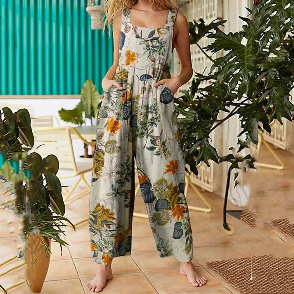 Casual Summer Cotton Floral Sleeveless loose Jumpsuit - EX-STOCK Canada