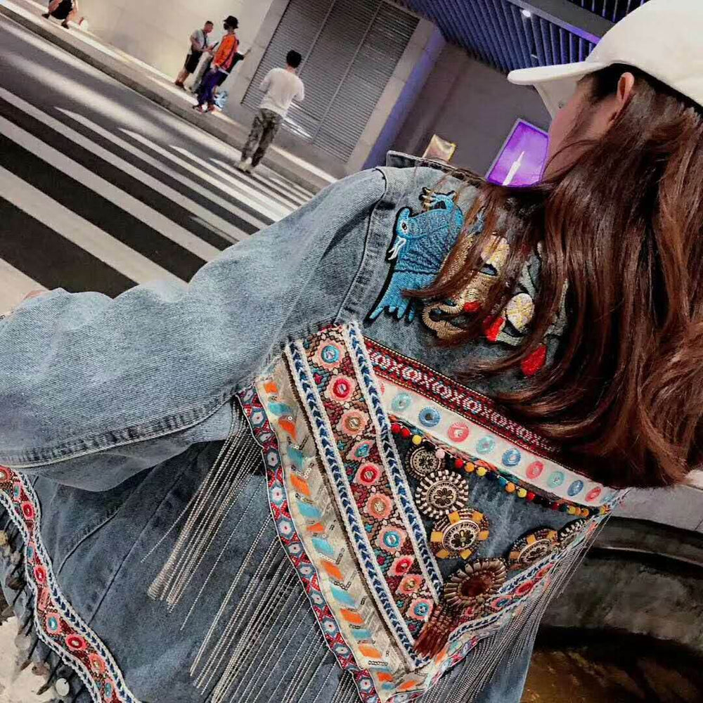 Heavy Industry Flower Embroidery Beaded Sequins Retro Fashion Long-sleeved Denim Jacket Women EX-STOCK Canada