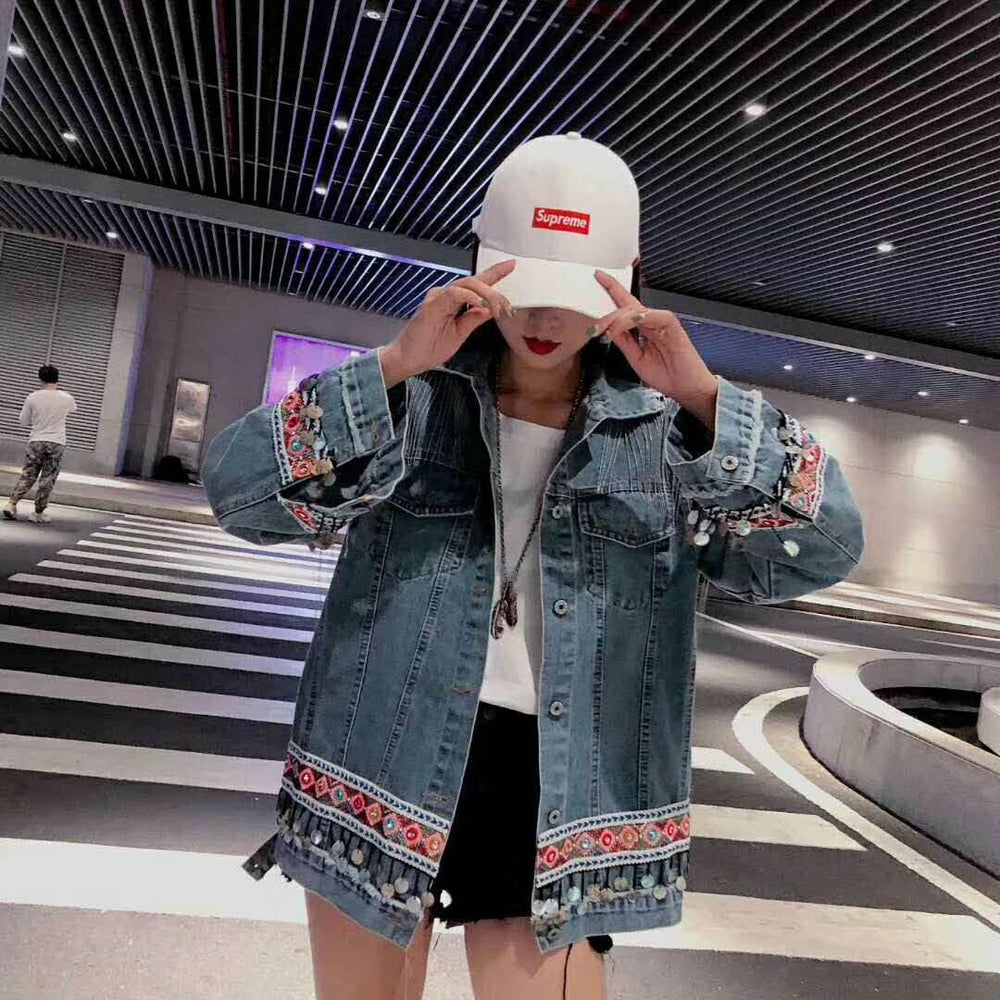 Heavy Industry Flower Embroidery Beaded Sequins Retro Fashion Long-sleeved Denim Jacket Women EX-STOCK Canada