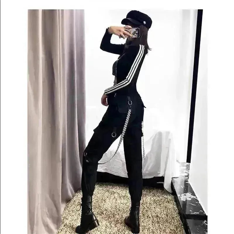 Pantalon de cargaison de streetwear pour femmes pantalons de jogger noir