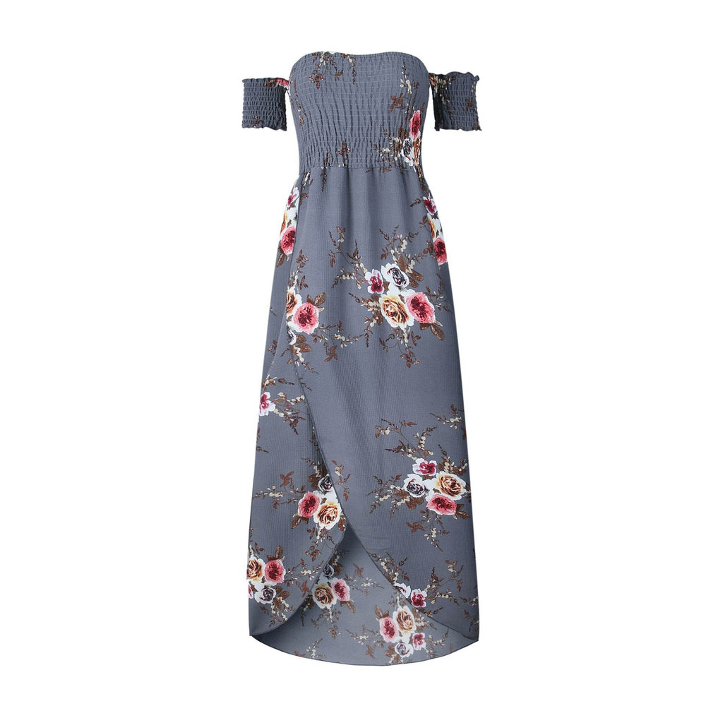 Elegant Ladies Summer Boho Vacation Resort Slit Maxi dress off shoulder Long floral Beach summer slit dress - EX-STOCK Canada