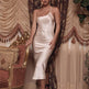 Elegant Women's Midi Satin Dress One Shoulder Spaghetti Strap Backless Ruched Summer DRESS - EX-STOCK Canada