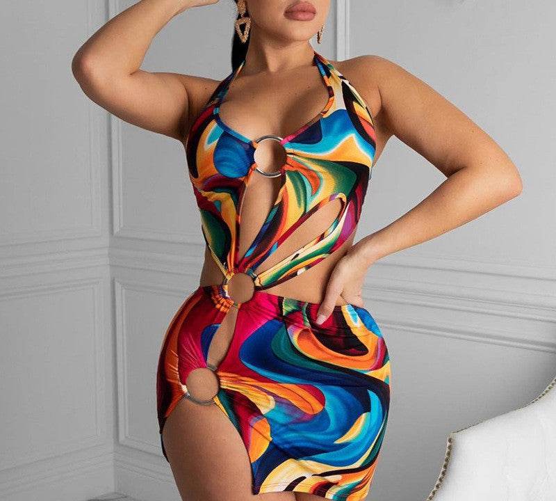 Adogirl Summer Hollow Out Halter Dress Sexy Backless Women Multicolor Evening Party Club Beach Wear Skinny Mini Dresses Vestido - EX-STOCK Canada