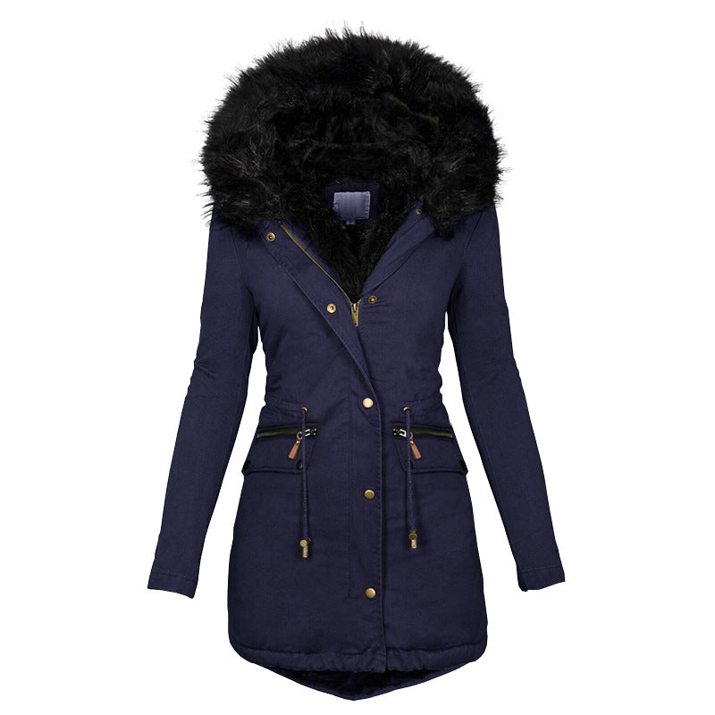 Women's Plush Hooded Parkas Winter Warm Thick Zip-up Jackets Casual Mid-length Solid Buckle Pockets Coat Outerwear Clothing EX-STOCK Canada