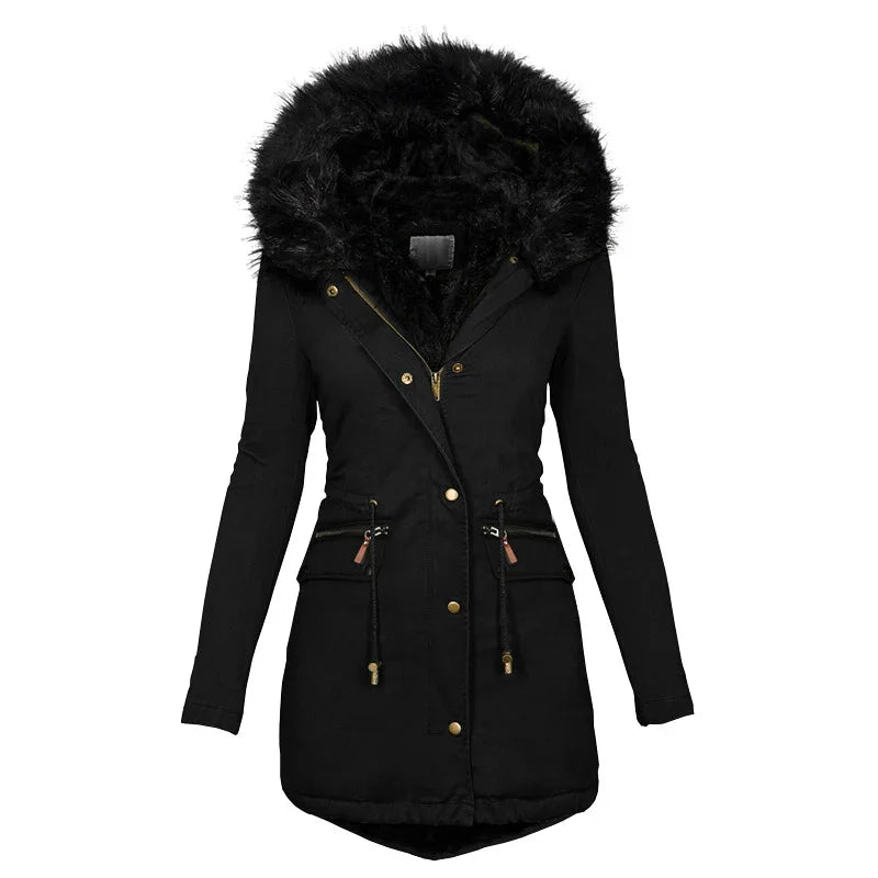 Women's Plush Hooded Parkas Winter Warm Thick Zip-up Jackets Casual Mid-length Solid Buckle Pockets Coat Outerwear Clothing EX-STOCK Canada