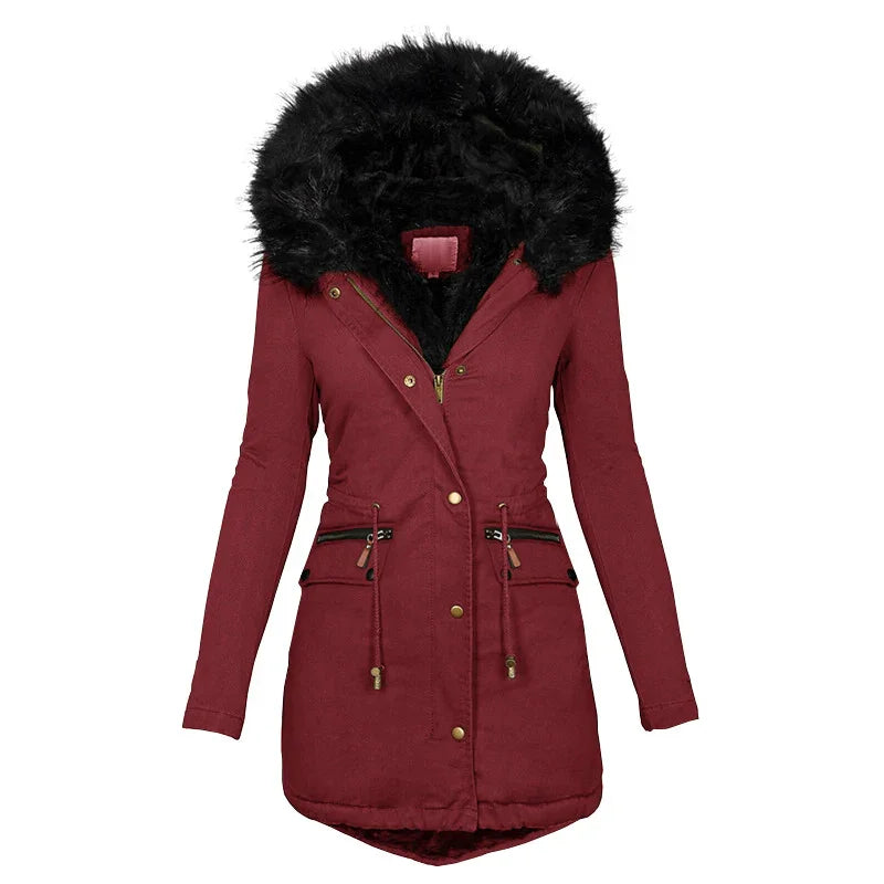 Women's Plush Hooded Parkas Winter Warm Thick Zip-up Jackets Casual Mid-length Solid Buckle Pockets Coat Outerwear Clothing EX-STOCK Canada