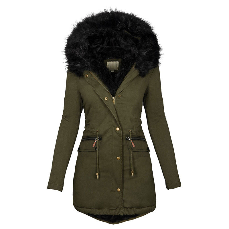 Women's Plush Hooded Parkas Winter Warm Thick Zip-up Jackets Casual Mid-length Solid Buckle Pockets Coat Outerwear Clothing EX-STOCK Canada