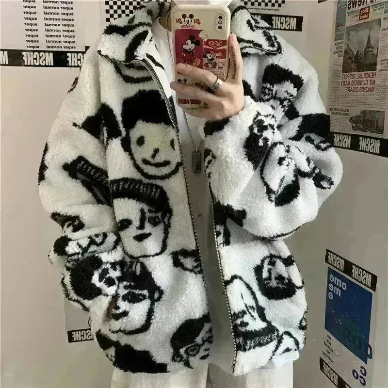 New Autumn Winter Casual White Zip up Plush Cardigan Sweater Unisex - EX-STOCK CANADA