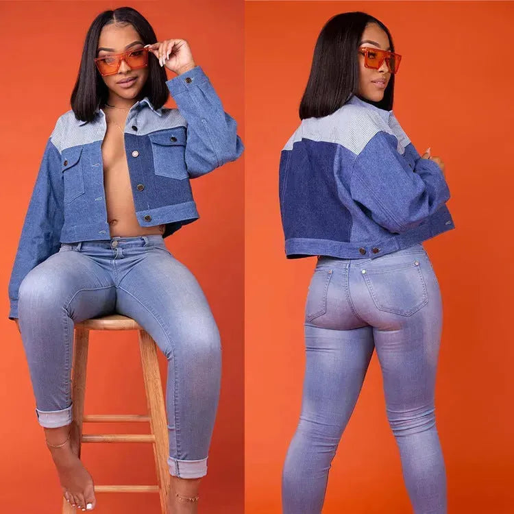 Casual Women Single Breasted Lapel Oversized Crop Denim Jacket - EX-STOCK CANADA