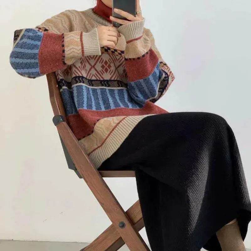 New Trendy Winter Woolen Knitted Jacquard Pullover sweater for women - EX-STOCK Canada