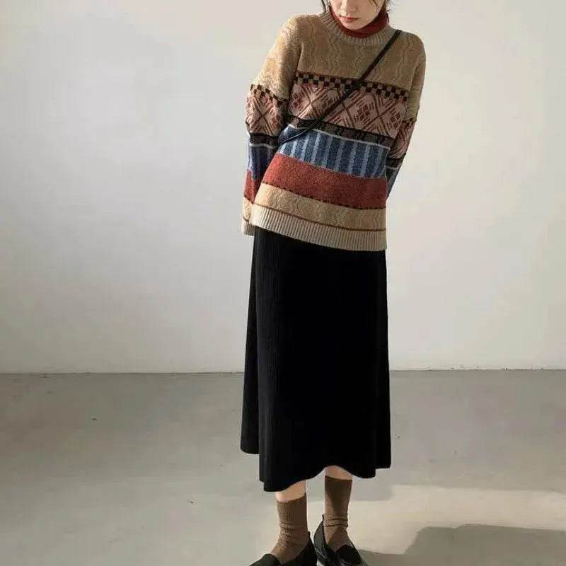 New Trendy Winter Woolen Knitted Jacquard Pullover sweater for women - EX-STOCK Canada