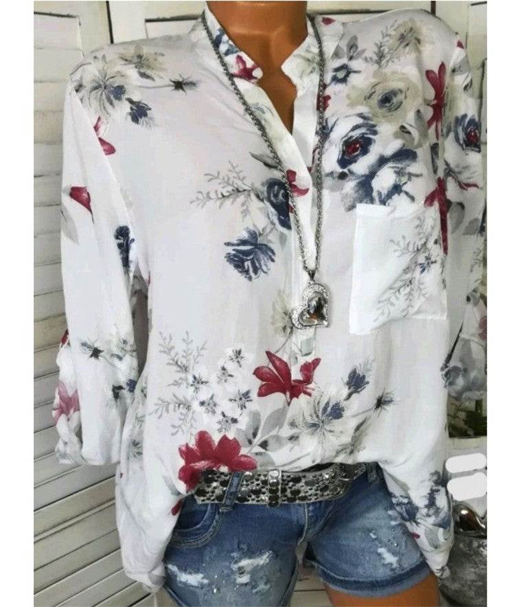 5XL Plus Size Summer Tops Women Blouses Long Sleeve Print Stand Collar Button Blouse Pullover Womens Clothing Blusa - EX-STOCK Canada