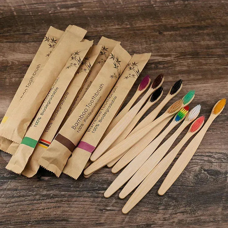 Flat Bamboo Toothbrush Kraft Paper Bag Toothbrush - EX-STOCK CANADA