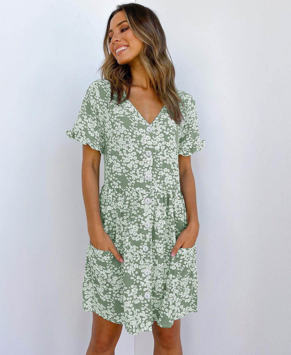 Casual Summer dresses Women Spring Mini short sleeve button down dot printed loose Dress - EX-STOCK Canada