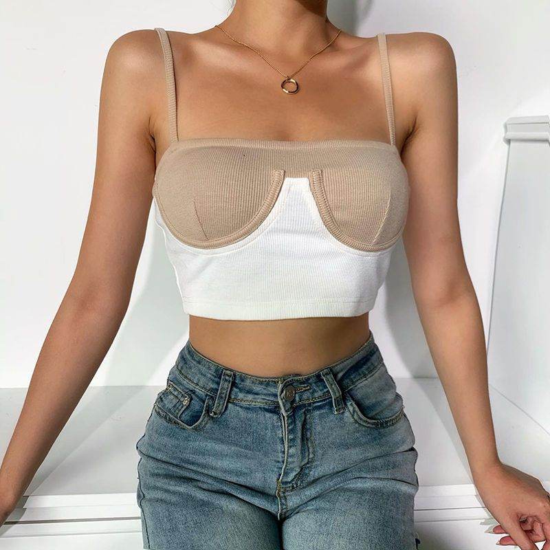 InstaHot Cami Top Women Summer Rib Knit Bikini Patchwork Slash Neck Slim Skinny Backless Crop Top Casual Fashion Strap Tops - EX-STOCK Canada